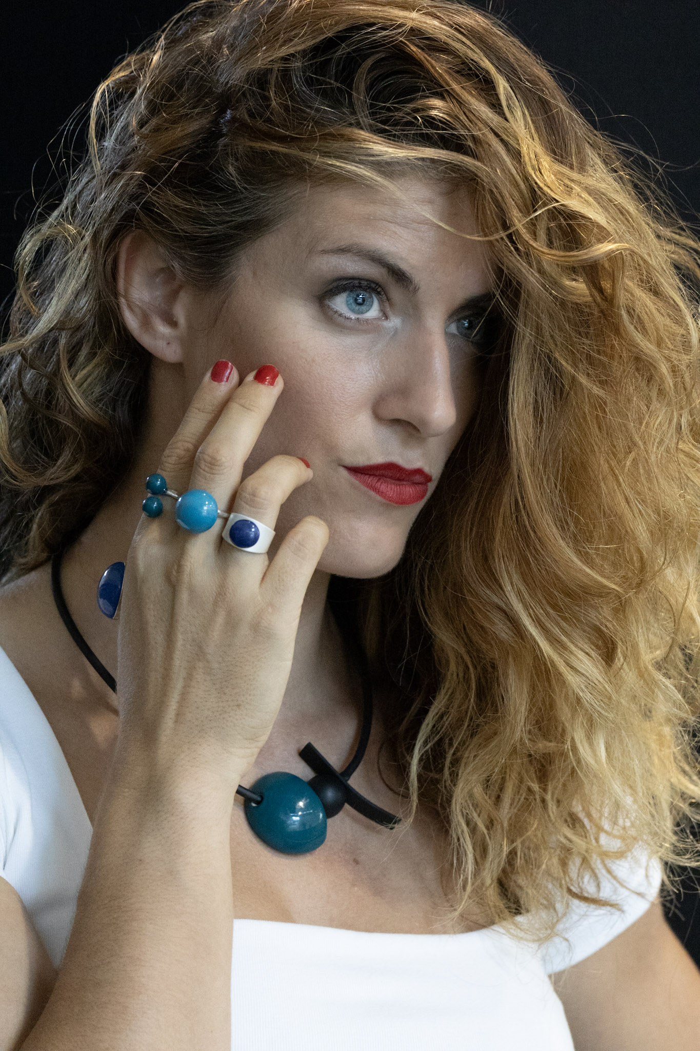 Collier shogun en céramique pour femme couleur bleu canard